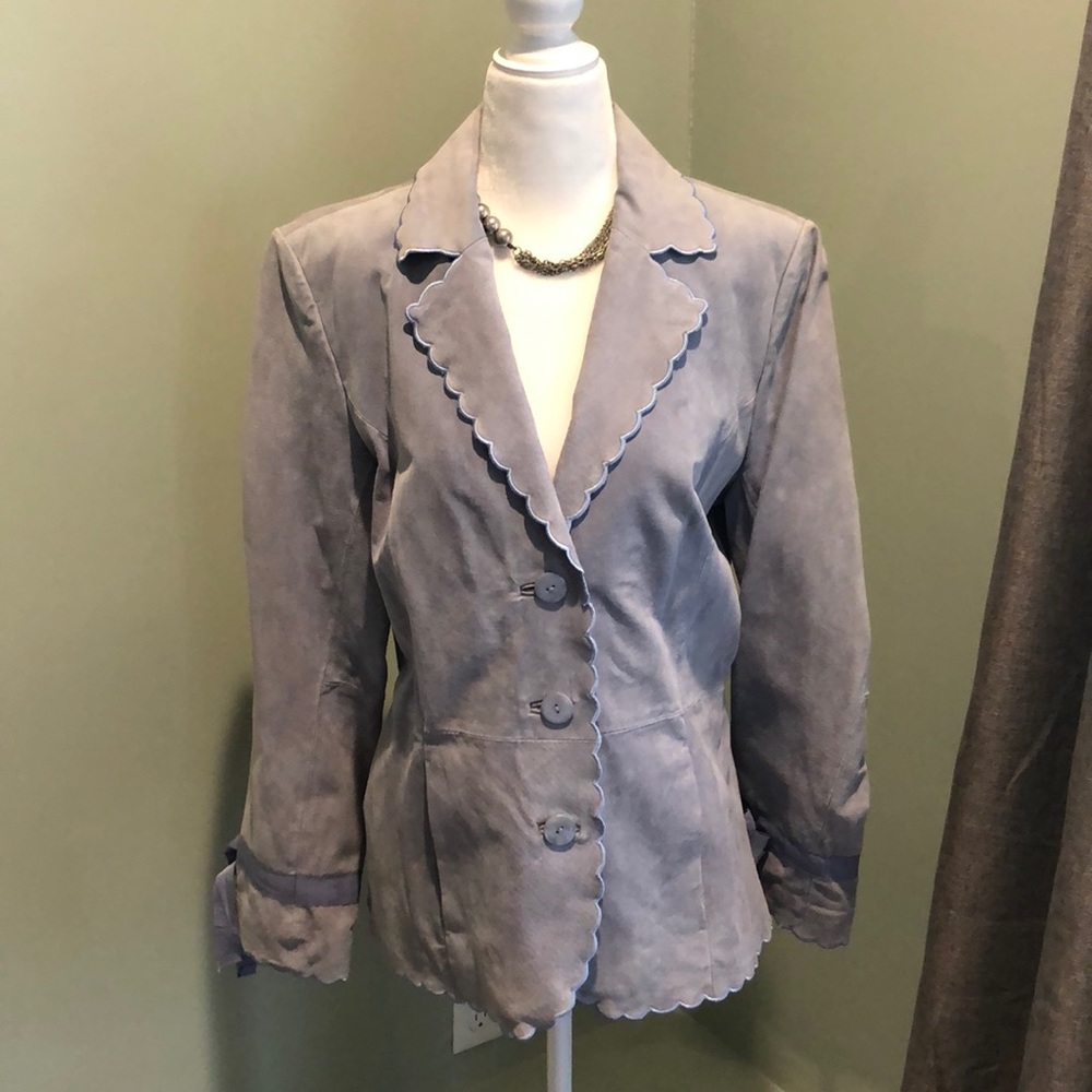 Terry Lewis Dusty Blue Suede Scallop Collar Jacket
